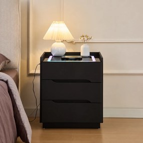 ALVÉA — Noptieră inteligentă cu încărcare Wireless, Bluetooth Stereo, iluminare RGB, USB + Type-C, Negru