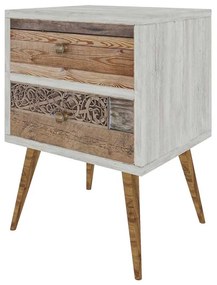 NOPTIERA EASTWOOD, 40X35X62 CM, 2 SERTARE, ALB/NUC, PICIOARE LEMN, PAL MELAMINAT 18 MM