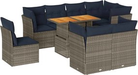 vidaXL Set canapele de grădină, 9 piese, cu perne, gri, poliratan