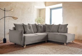 Colțar maro deschis extensibil cu tapițerie din catifea reiată (colț dreapta) Lazy Lukka – Miuform