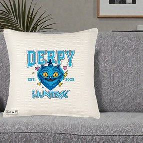 Perna Personalizata K-pop HUNTRX Derpy Pisica Albastra, 40x40 cm, Crem Reliefat, Husa Detasabila, Perna Inclusa, BEKZ®