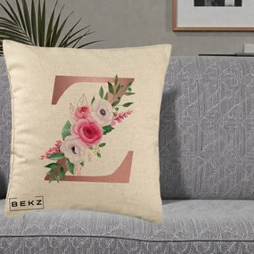 Cadou Personalizat - Perna Personalizata Monograma Rose Gold Litera Z, 40x40 cm, Bej, Husa Detasabila, Perna Inclusa, BEKZ®