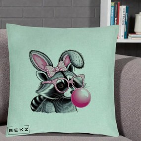 Perna Decorativa Raton cu Urechi de Iepure si Guma de Mestecat, 40x40 cm, Verde Menta, Husa Detasabila, Perna Inclusa, BEKZ®