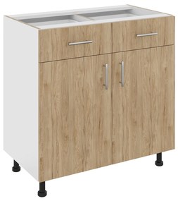 Corp Baza Karo, 2 Sertare, 2 Usi, Lemn Natural/Alb, 80 x 50 x 80 cm