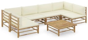 3058233 vidaXL Set mobilier de grădină cu perne alb crem, 7 piese, bambus