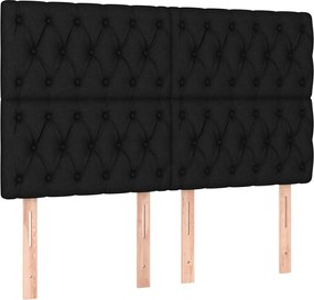 vidaXL Tăblie de pat neagră 144x7x118/128 cm, material textil