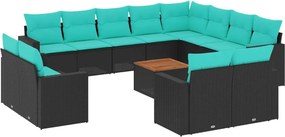 vidaXL Set mobilier de grădină cu perne, 13 piese, negru, poliratan