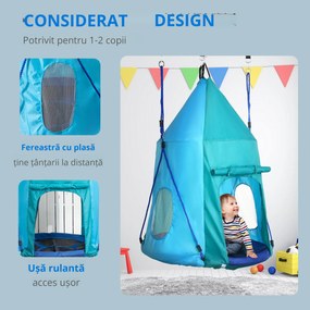 Leagan pentru gradina pentru copii 3–8 ani, Ø100cm, franghii reglabile, albastru | Aosom Romania