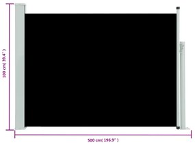 Copertina laterala retractabila de terasa, negru, 100x500 cm Negru, 100 x 500 cm