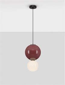 Pendul LED decorativ portelan bordeaux, sticla alb, NOESIS