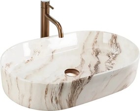 Lavoar pe blat Rea Nadia Marrone oval 61 cm alb-maro lucios