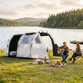 Outsunny Cort de Camping pentru 4-5 Persoane cu Capac Blackout, Cort Tunel Impermeabil cu Geantă de Transport, 460x230x180 cm, Kaki | Aosom Romania