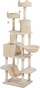 PawHut Ansamblu de Zgâriat pentru Pisici, 206 cm, cu Stâlpi din Sisal, Peșteri și Hamace, Bej | Aosom Romania