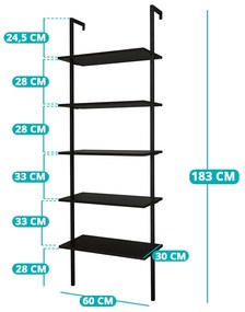 Raft depozitare perete cu 5 nivele, negru