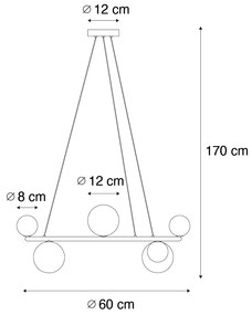 Lampă suspendată neagră cu sticlă fumurie rotundă cu 8 lumini - Monaco