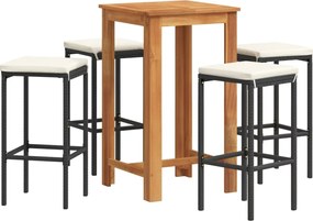 vidaXL Set bar de grădină 5 piese negru lemn masiv acacia și poliratan