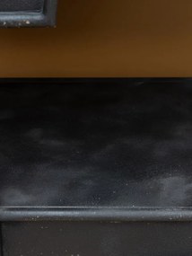 Etajeră din metal, negru, cu patină vintage, 5 rafturi și arcade decorative, finisaj antichizat, 194 x 120 x 34,5 cm, „Alhambra”