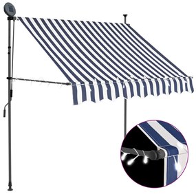 vidaXL Copertină retractabilă manual cu LED, albastru &amp; alb, 100 cm