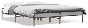845044 vidaXL Cadru de pat, gri sonoma, 135x190 cm, lemn prelucrat și metal