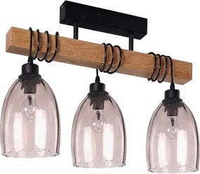 Brilagi - Lustră aplicată WOOD GLASS 3xE27/60W/230V lemn de pin/negru/bej fumuriu