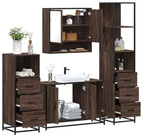 vidaXL Set de mobilier de baie din 4 piese din lemn de stejar maro