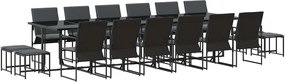 vidaXL Set de masă pentru grădină 17 pcs Negru Oțel