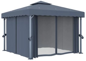 Pavilion cu perdele  siruri lumini LED, antracit, 3x3 m Antracit, 3 x 3 m