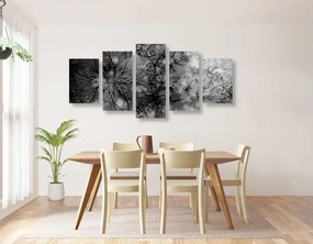 Tablou 5-piese Mandale florală în design alb-negru