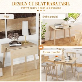 HOMCOM Masă Pliantă cu 2 Clapete, Masă pentru 2-4 Persoane din Lemn de Pin, 110x86x76 cm, Lemn Natural | Aosom Romania