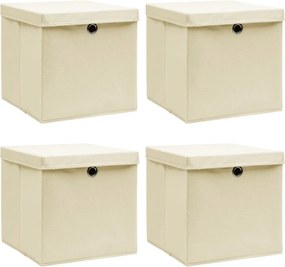 vidaXL Cutii depozitare cu capace 4 buc. crem, 32x32x32 cm, textil
