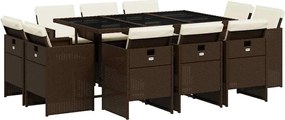 vidaXL Set mobilier de grădină cu perne, 11 piese, maro, poliratan