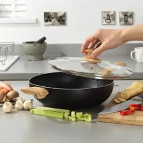 Tigaie wok cu capac 28cm, invelis non-stick, negru, Scandi Smartstone