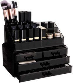 Organizator cu 4 sertare pentru make up şi cosmetică, negru,
