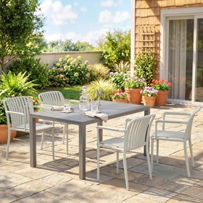 Outsunny Set 4 Scaune de Grădină Stackabile din Polipropilenă Anti-UV, Design Lamelar cu Cotiere, pentru Terasă Balcon Exterior Interior, Gri | Aosom Romania