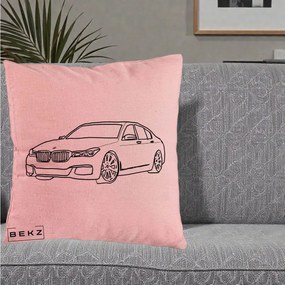 Perna Personalizata BMW Seria 7 Linie Minimalista, 40x40 cm, Roz, Husa Detasabila, Perna Inclusa, BEKZ®