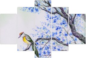 Tablou - Pasăre pe un copac cu flori albastre (150x105 cm)