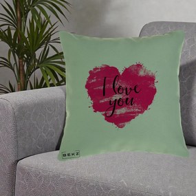 Cadou Romantic - Perna Personalizata I Love You Inima Roz, 40x40 cm, Verde, Husa Detasabila, Perna Inclusa, BEKZ®