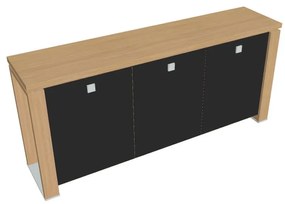 Dulap mic Verno+ 200 x 46 x 90 cm, uși de sticlă, stejar deschis / negru