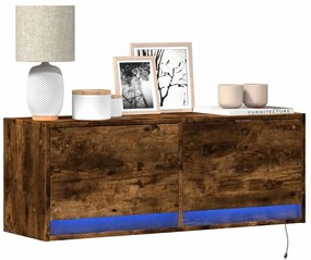 vidaXL Comodă TV de perete cu lumini LED, stejar fumuriu, 100x31x38 cm