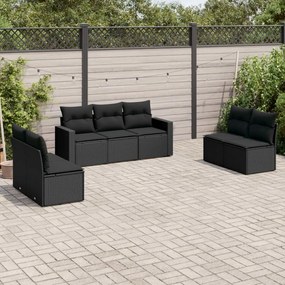 3251162 vidaXL Set canapele de grădină cu perne, 7 piese, negru, poliratan