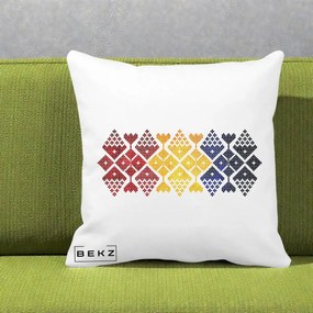 Perna Personalizata Motiv Tricolor Romanesc Broderie, 40x40 cm, Alba Mata, Husa Detasabila, Perna Inclusa, BEKZ®