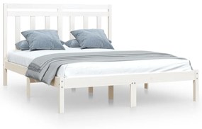 3105226 vidaXL Cadru de pat dublu, alb, 135x190 cm, lemn masiv