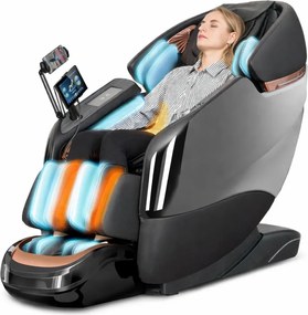 Fotoliu de masaj ZEENA INFINITY PRO, AI voce, Incalzire, Bluetooth, Zero Gravity SL-Track Shiatsu, Joystick și suport pentru telefon, Controler rapid cotiera, 2 Boxe, Moduri Automate, Suport Picioare extensibil, Piele PU Premium, Negru