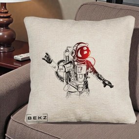 Perna Decorativa Astronaut Rock Sketching, 40x40 cm, Bej Canapea, Husa Detasabila, Perna Inclusa, BEKZ®
