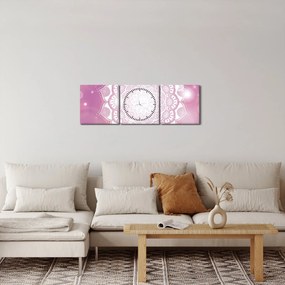 Tablou - Mandala pe fundal roz (cu ceas) (90x30 cm)