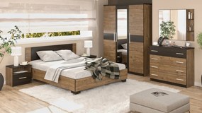 Dormitor Verona , Stejar cu Wenge, Dulap 150 cm, Pat 160A 200 cm, 2 Noptiere si Comoda 4s