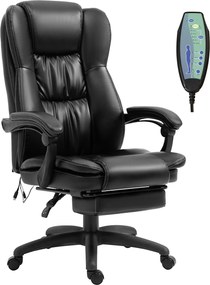 Vinsetto Scaun Birou cu Masaj, Înclinare, Piele Artificială, Negru, 68.5x68.5x119-127cm, Confort Sporit | Aosom Romania