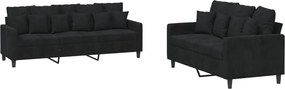 vidaXL Set de canapele cu perne, 2 piese, negru, catifea