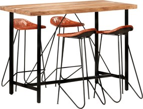 vidaXL Set de bar, 5 piese, lemn masiv și piele naturală