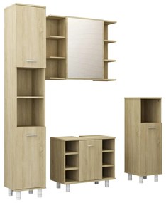 3056901 vidaXL Set mobilier de baie, 4 piese, stejar Sonoma, lemn prelucrat